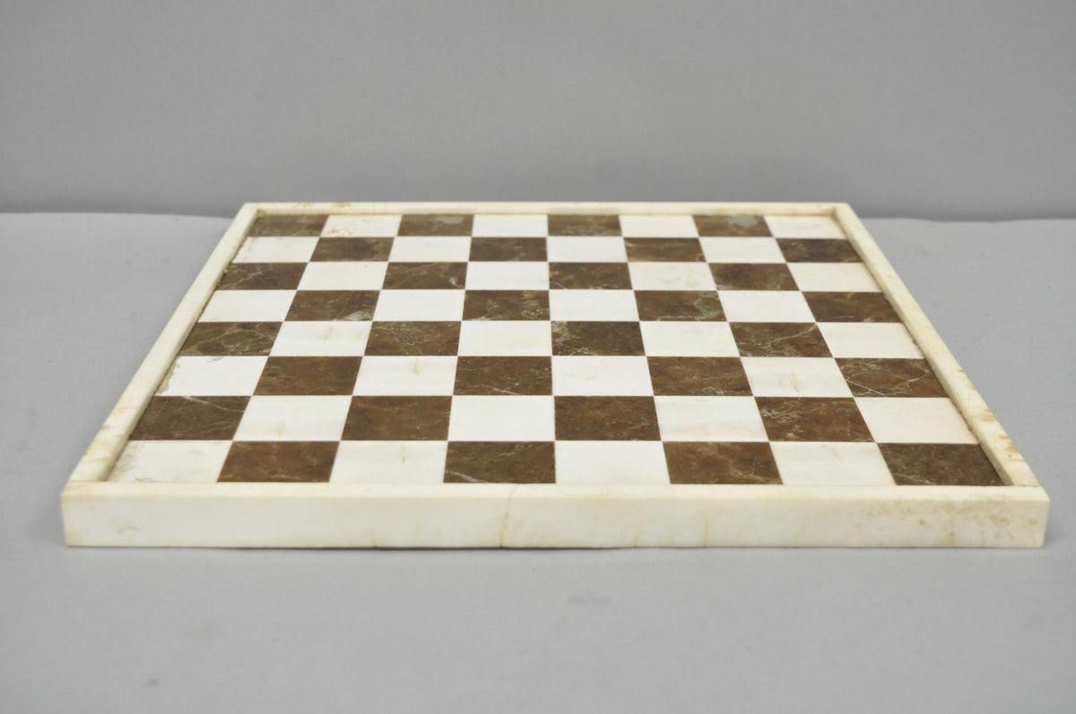 Vintage Mid Century Modern Mosaic Brown Marble Stone Chess Game Checkerboard
