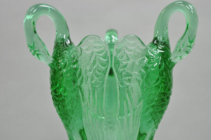 Vintage Imperial Glass Co. Carnival Glass Emerald Green 3 Headed Swan Crane Vase
