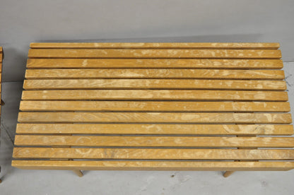 Vintage Mid Century Modern 36" Wood Slat Bench Coffee Table Side Table - a Pair