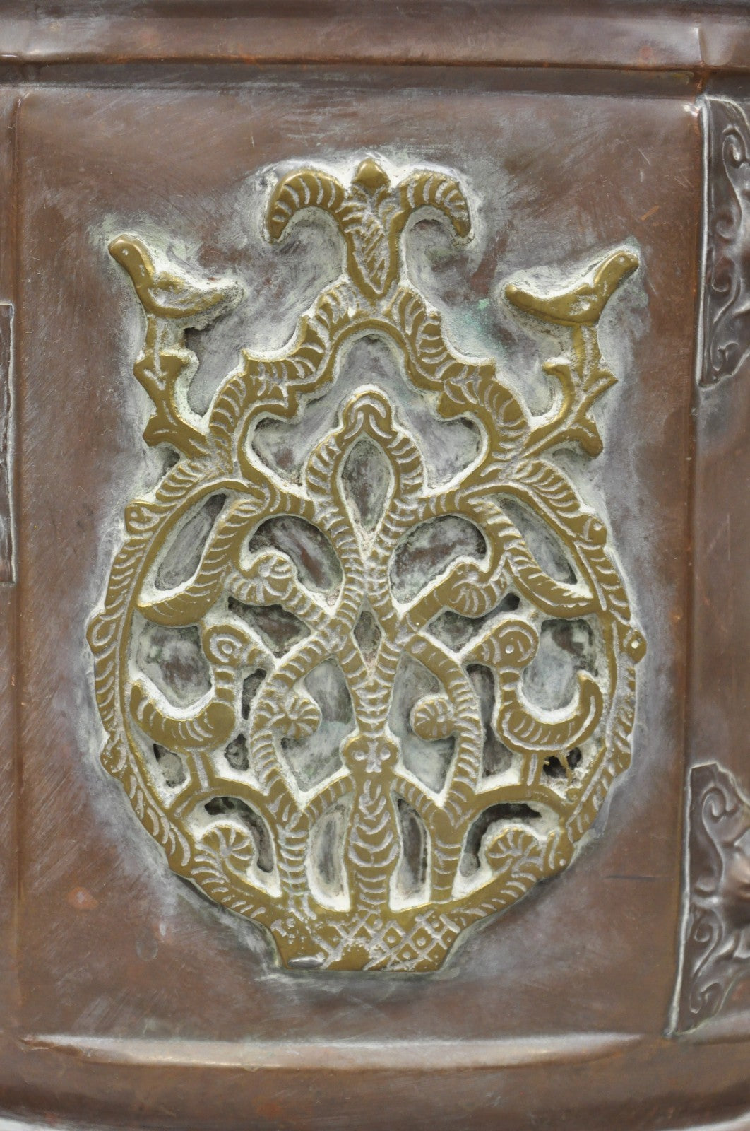 Antique Anglo Indian Middle Eastern Copper & Bronze Coal Bucket Cachepot Planter