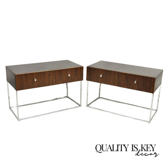 Vintage Rougier Mid Century Danish Modern Rosewood & Chrome Nightstands - a Pair