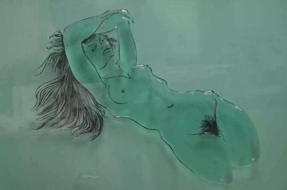 Eugene Massin Large Acrylic Lucite Nude Woman Wall Art Light Box Sculpture 45x51