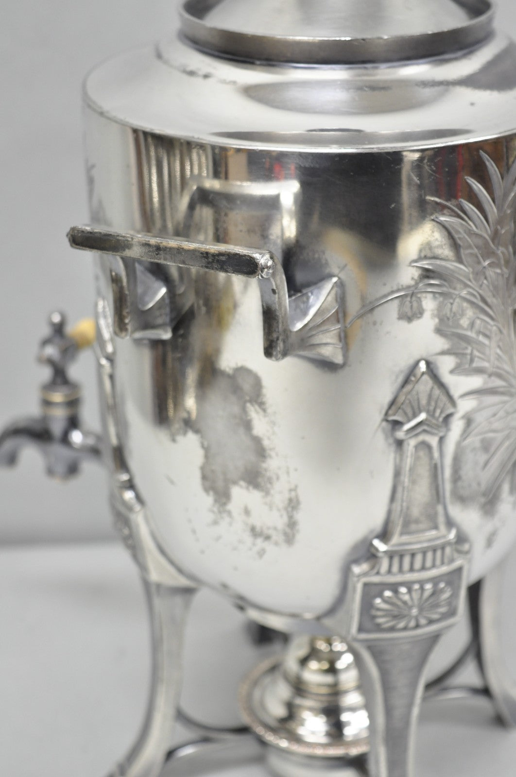 Antique Victorian Silver Plated Floral Engraved Coffee Samovar by Lucius Hart