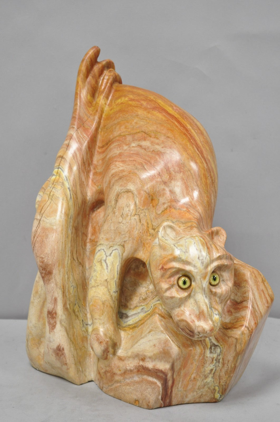Vintage Seymour Shuren Modern Pink Carved Marble Abstract Panther Cat Sculpture