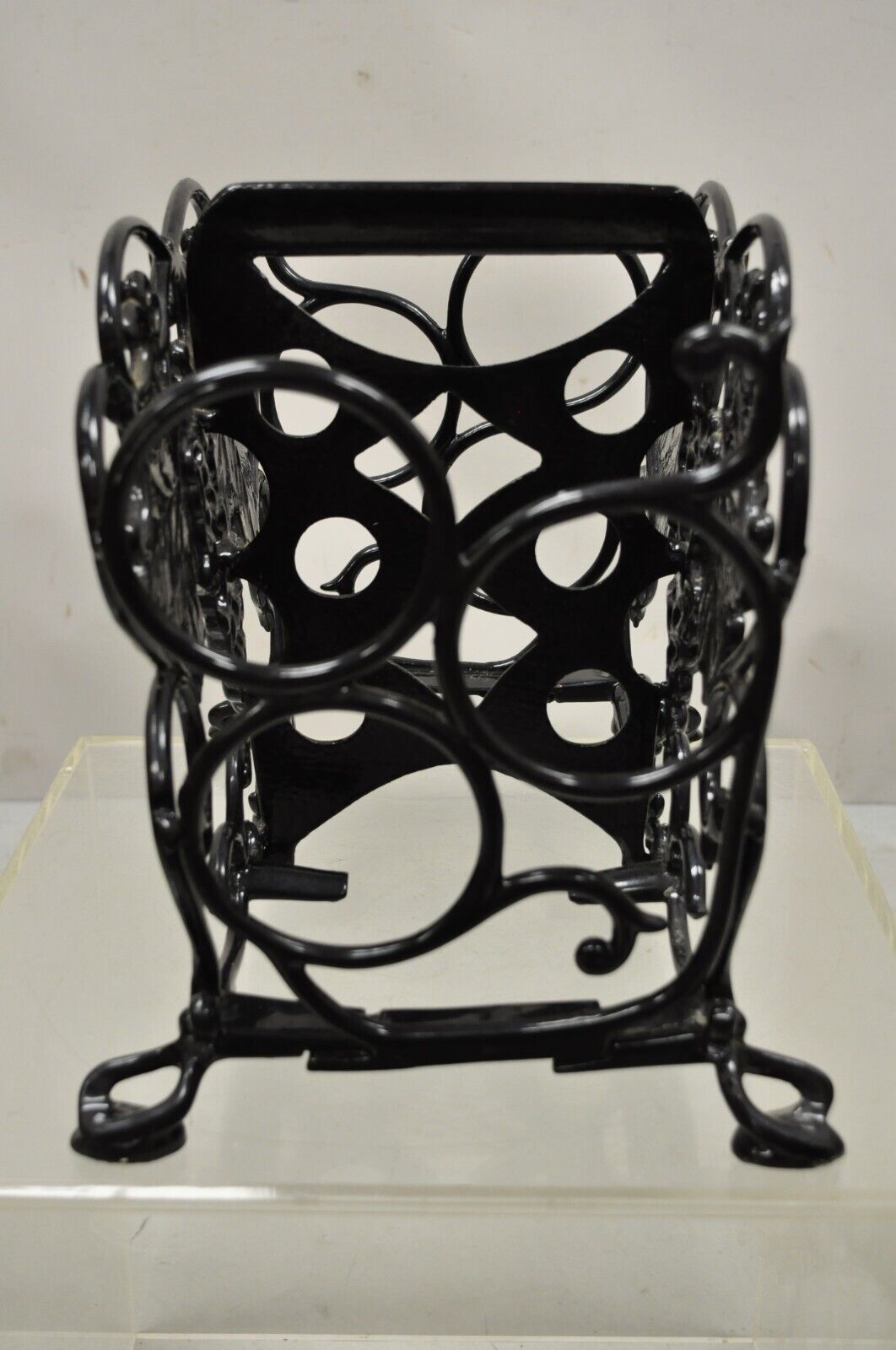Vintage Victorian Style Black Cast Iron 6 Wine Bottle Rack Holder with Grapes