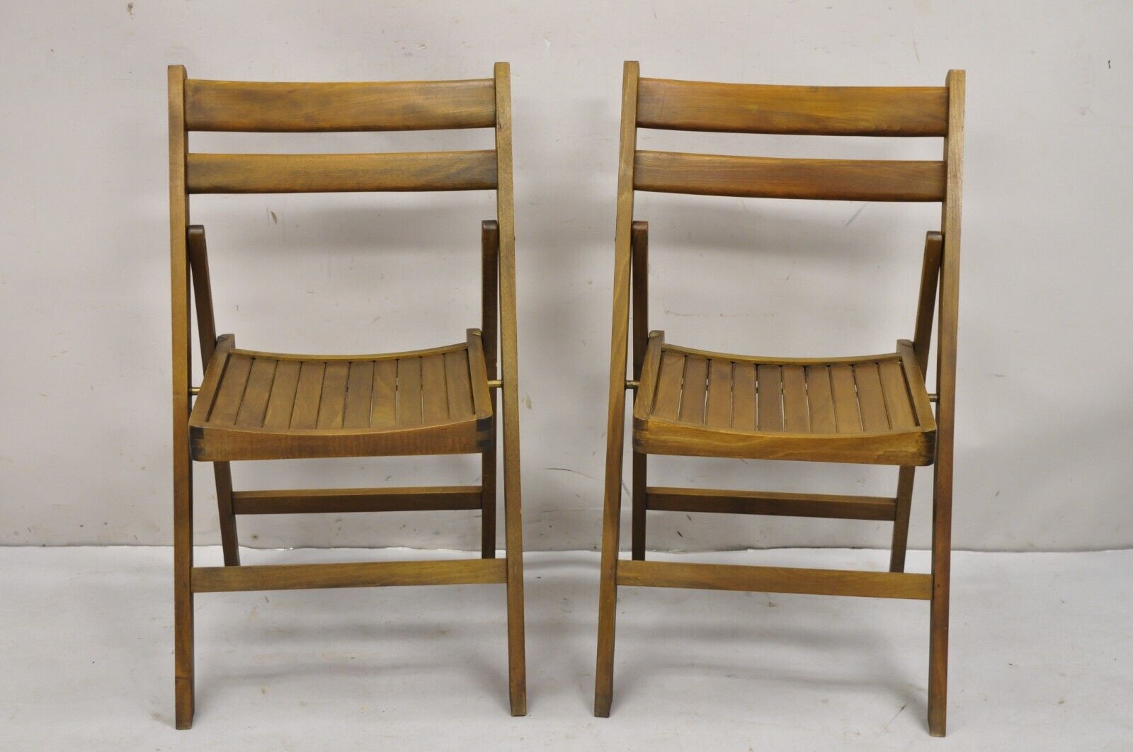 Vintage Mid Century Modern Solid Wood Slatted Folding Chairs  - Set of 6