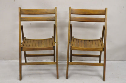 Vintage Mid Century Modern Solid Wood Slatted Folding Chairs  - Set of 6