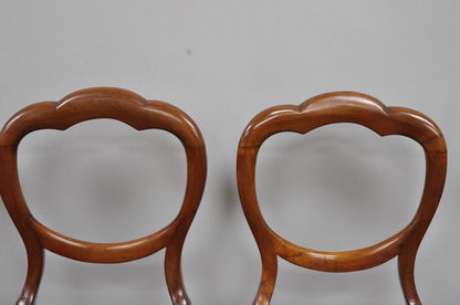 Antique English Victorian Balloon Back Mahogany Library Side Chairs - Set of 4