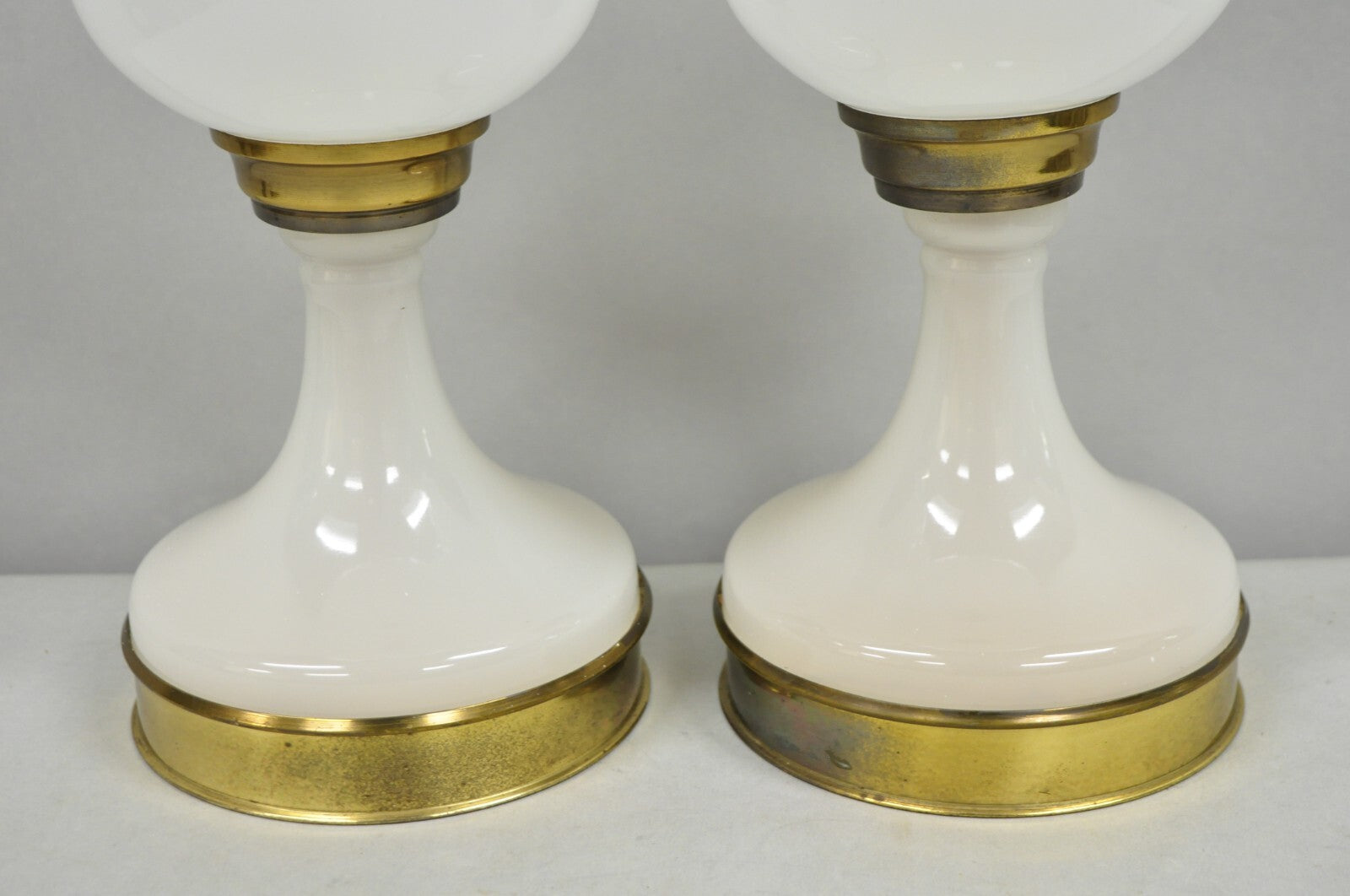 Mid Century Modern White Opaline Milk Glass Seltzer Bottle Table Lamps - a Pair