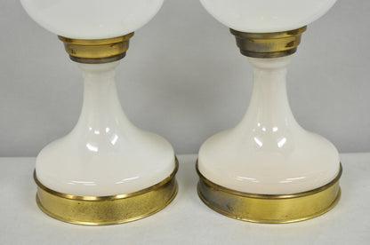 Mid Century Modern White Opaline Milk Glass Seltzer Bottle Table Lamps - a Pair