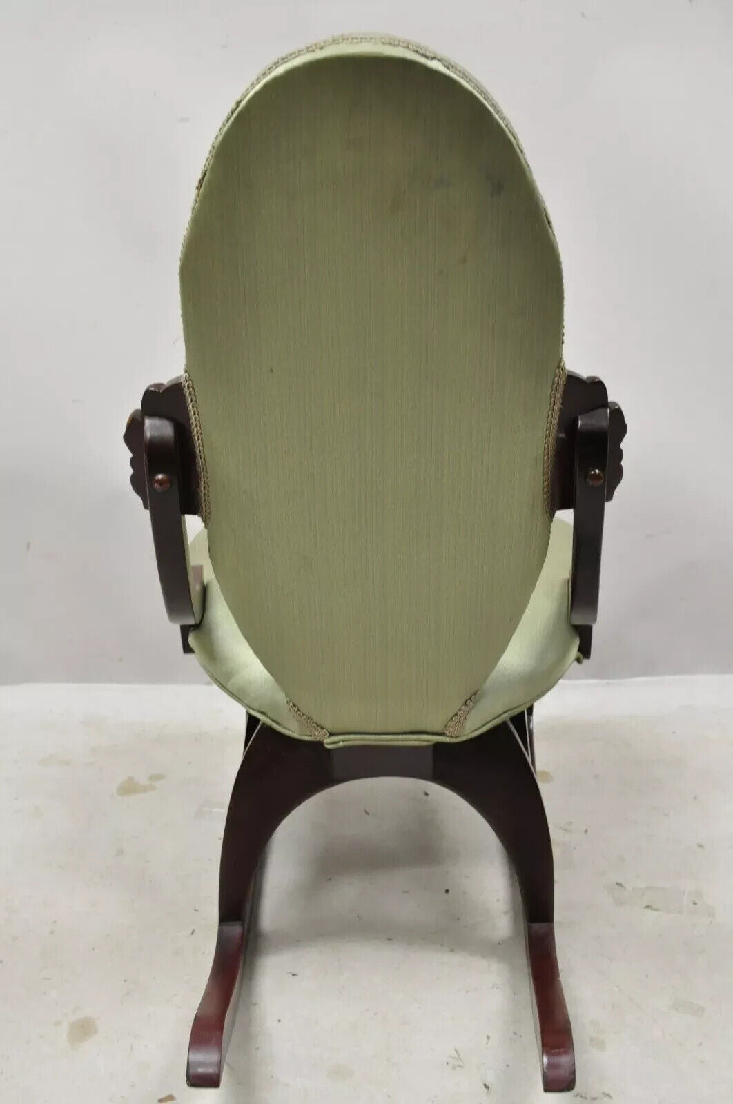 Vintage Children's Victorian Small Cherry Wood Green Rocking Chair Rocker