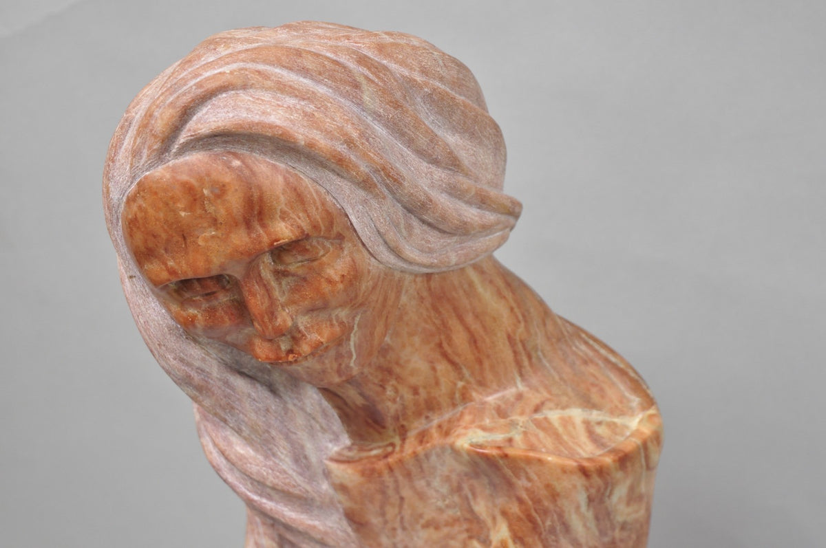 Vintage Seymour Shuren Modern Carved Pink Marble Tall Woman Figure Sculpture