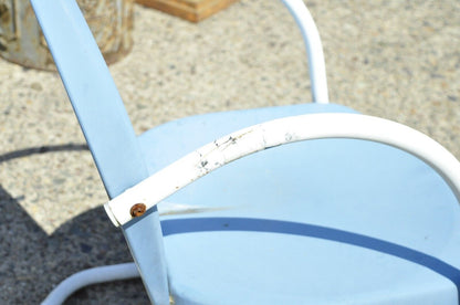 Antique Vintage Art Deco Steel Metal Blue Garden Patio Outdoor Chair