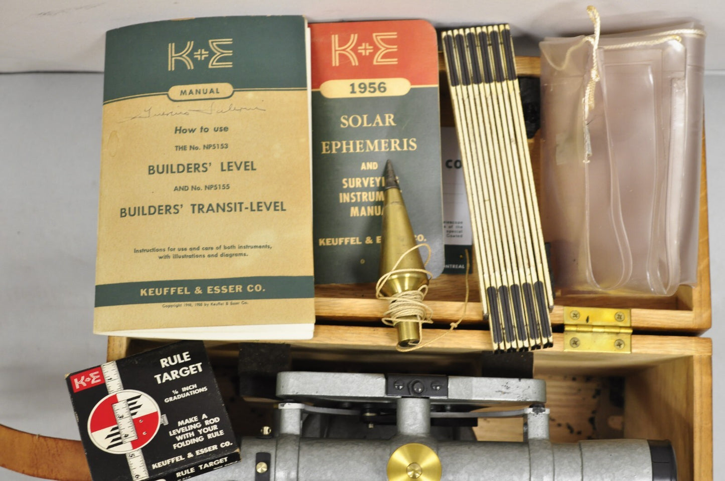 Keuffel & Esser Co Survey Transit Tripod Stand with Case Stick and Accessories