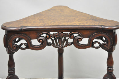 Antique Burl Walnut William & Mary Jacobean Triangular Accent Side Table