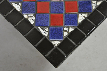 Vintage Art Deco Blue and Red Mosaic Tile Top Arch Base Coffee Table