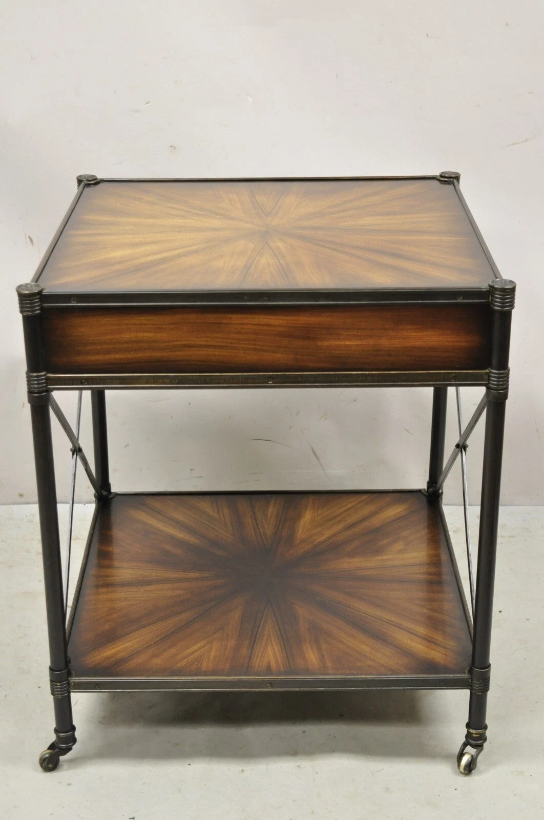 Industrial Style Iron and Wood X-Frame One Drawer Square Modern Side End Table