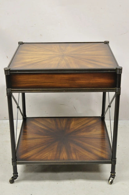 Industrial Style Iron and Wood X-Frame One Drawer Square Modern Side End Table