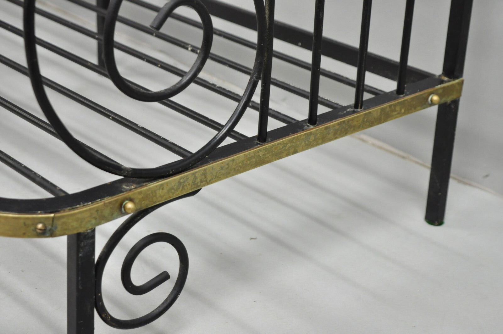 Vintage French Bakers Rack 3 Tier Scrolling Wrought Iron and Brass Etagere