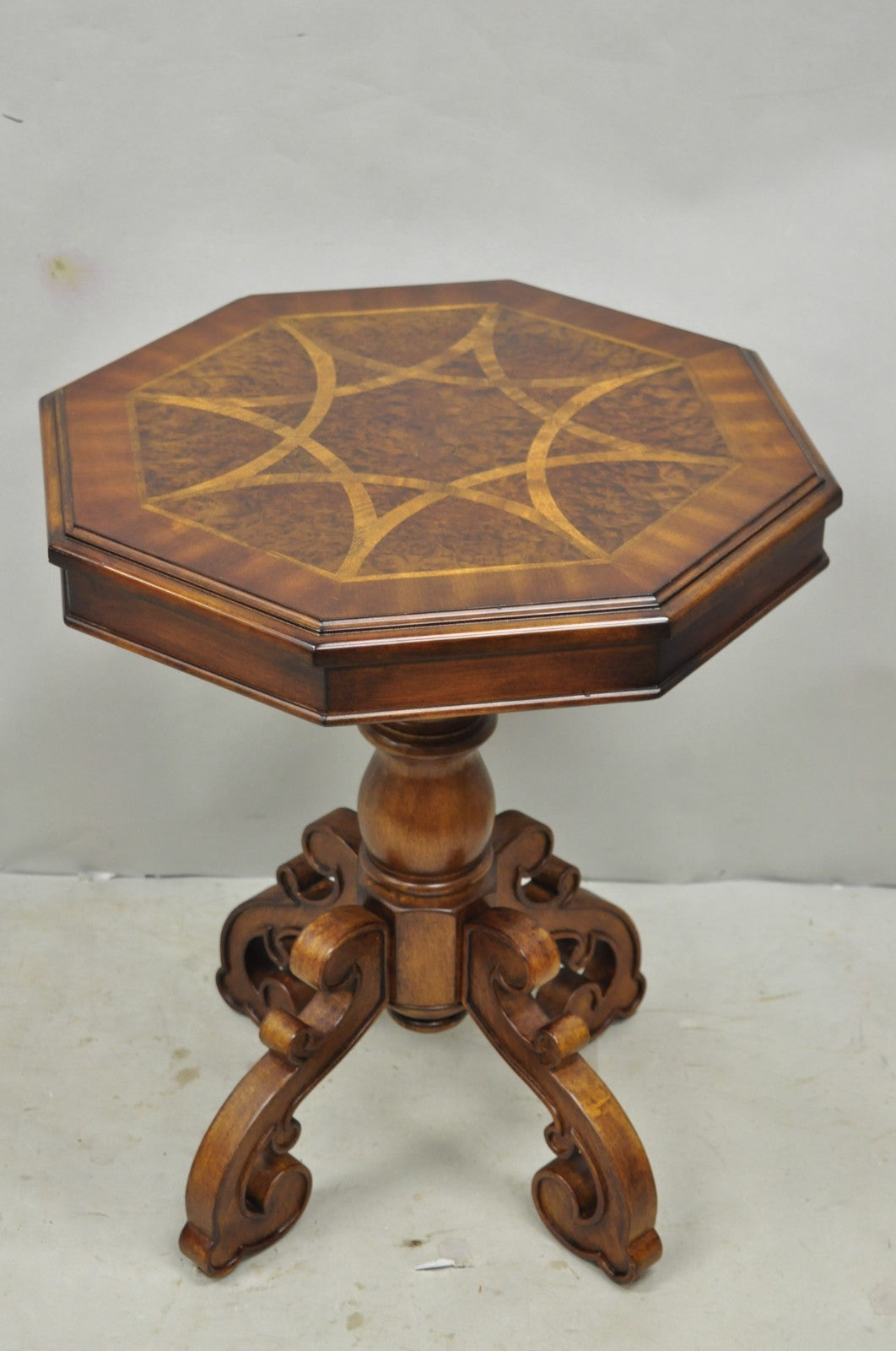 Contemporary Italian Mediterranean Style Marquetry Inlay Pedestal Side Table