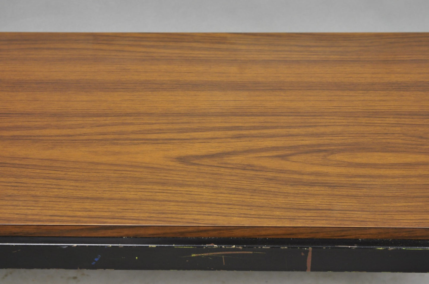 Vintage Mid Century Modern Steel Metal & Faux Rosewood Laminate Coffee Table