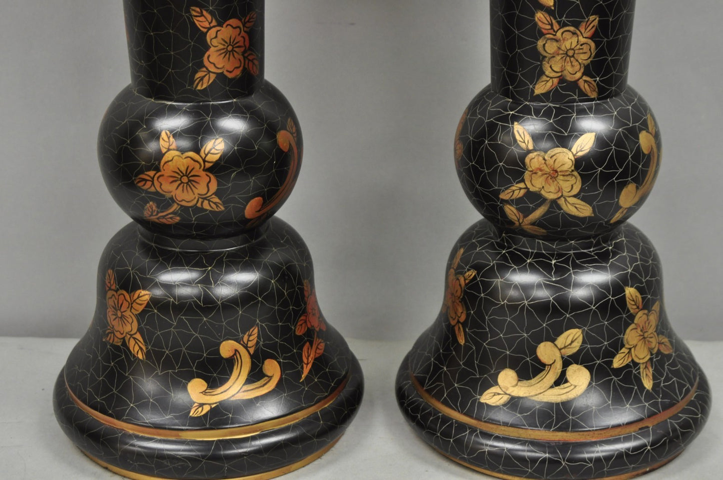Louis Baldinger & Sons Contemporary Black & Gold Painted Table Lamps - a Pair