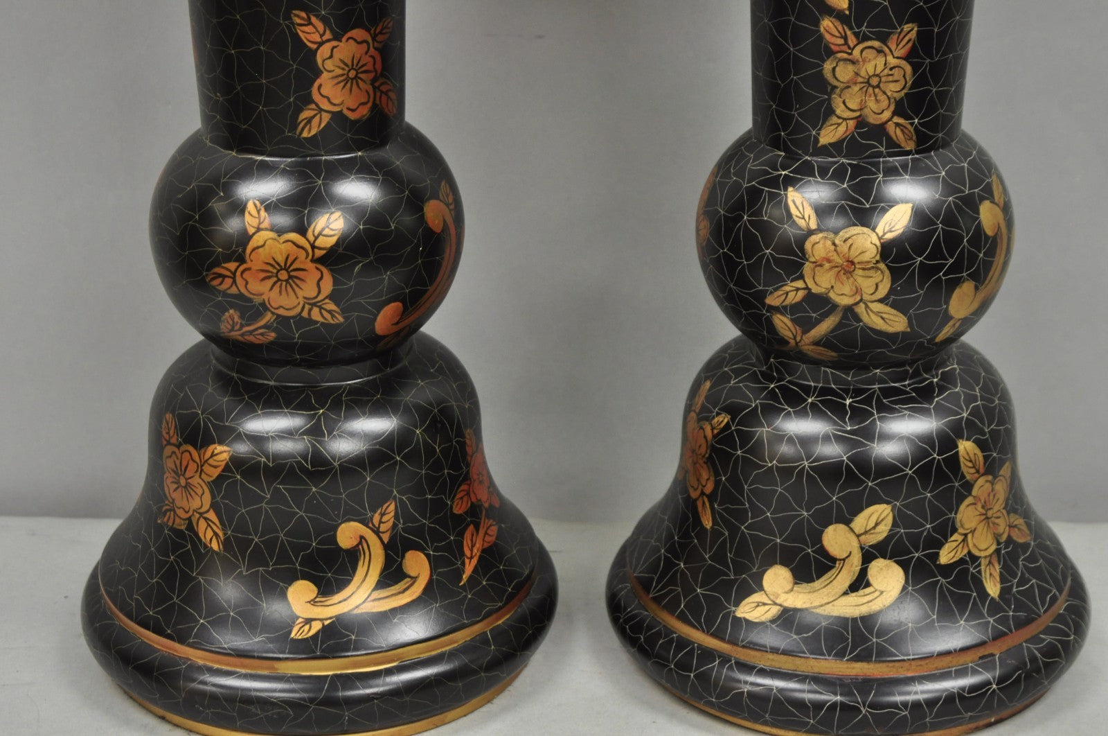 Louis Baldinger & Sons Contemporary Black & Gold Painted Table Lamps - a Pair