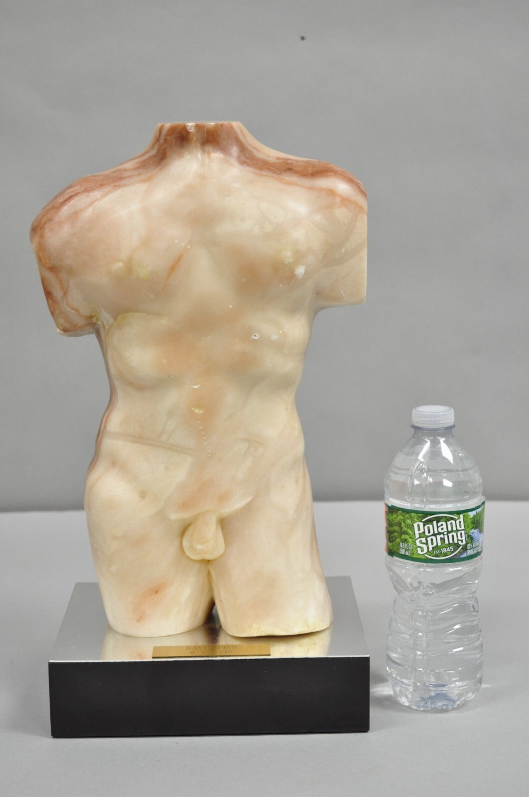 Morton Gaffin "David" 1989 Modernist Carved Peach Alabaster Male Nude Sculpture