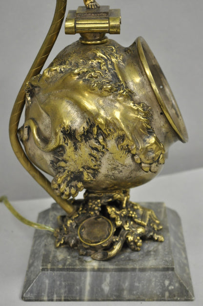 Antique French Renaissance Bronze Figural Game Hunting Lion Desk Table Lamp