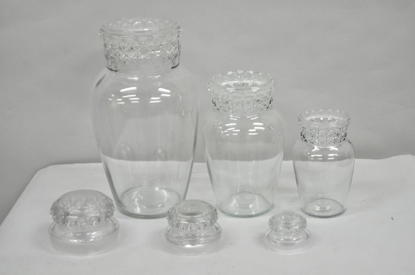 Vintage Tiffin Dakota Glass Apothecary Candy Jars Graduating Szs  - 3 Pc Set