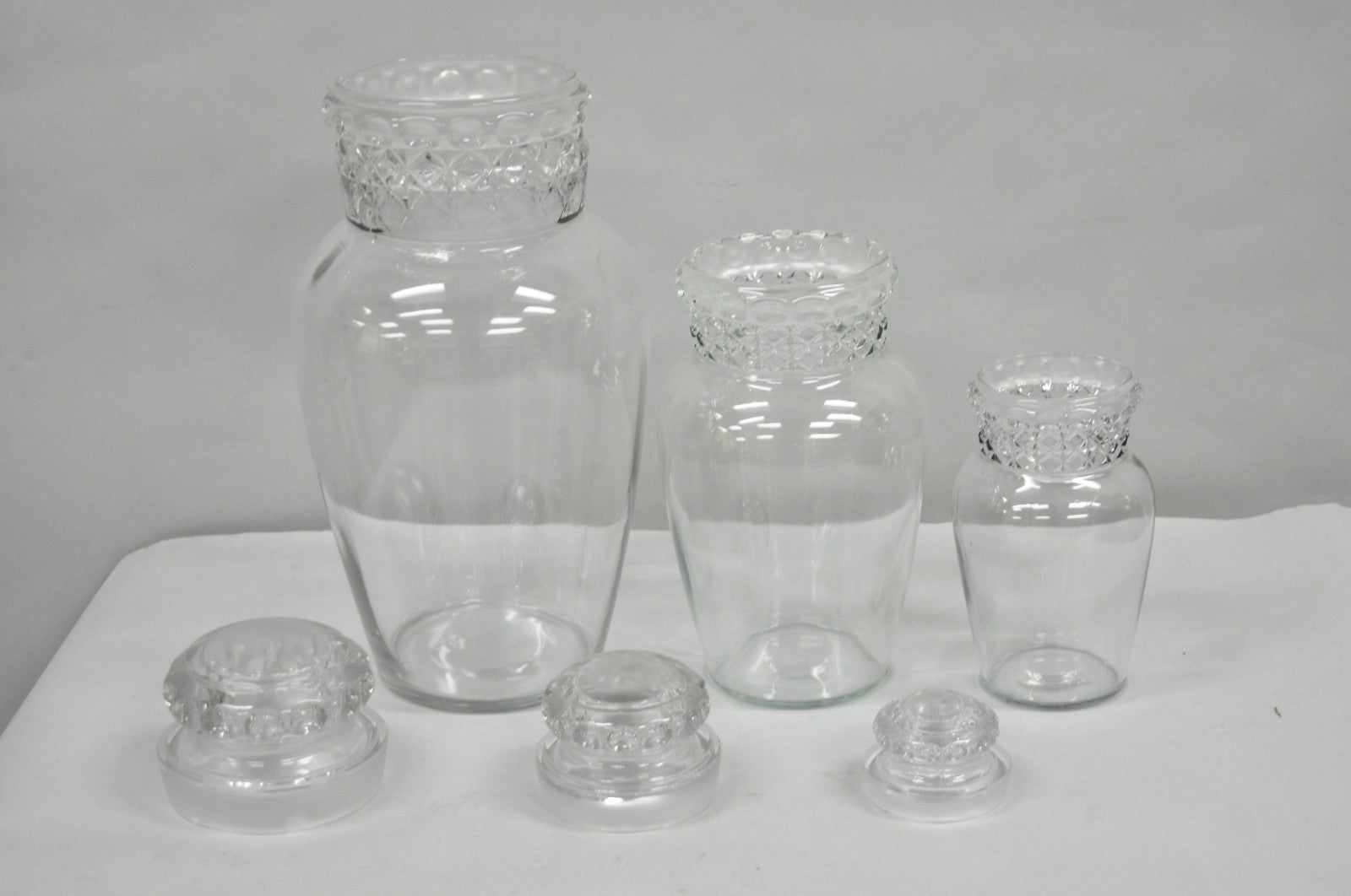Vintage Tiffin Dakota Glass Apothecary Candy Jars Graduating Szs  - 3 Pc Set