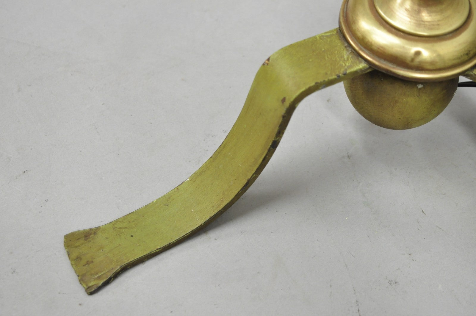 Antique Spanish Renaissance Gothic Green Iron & Brass Tripod Pole Floor Lamp