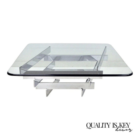 Vintage Paul Mayen Habitat Mid Century Modern Stacked Chrome Glass Coffee Table