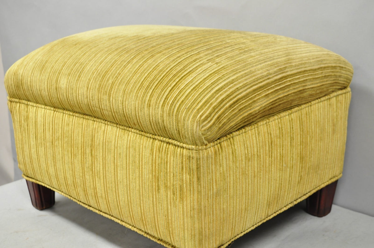 Vintage Traditional Mahogany Leg Green Upholstered Footstool Ottoman