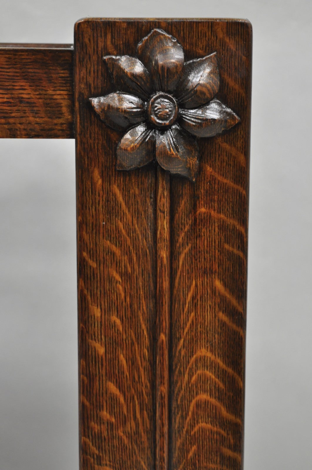 Antique Arts & Crafts Oak Wood Relief Carved Flower Umbrella Stand by MI Chair