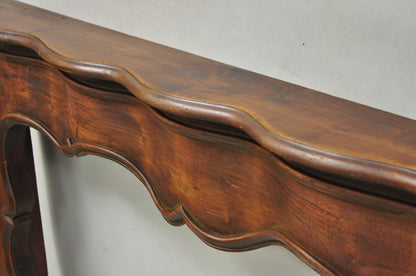 Antique Italian Provincial Carved Serpentine Scalloped Walnut Fireplace Mantel