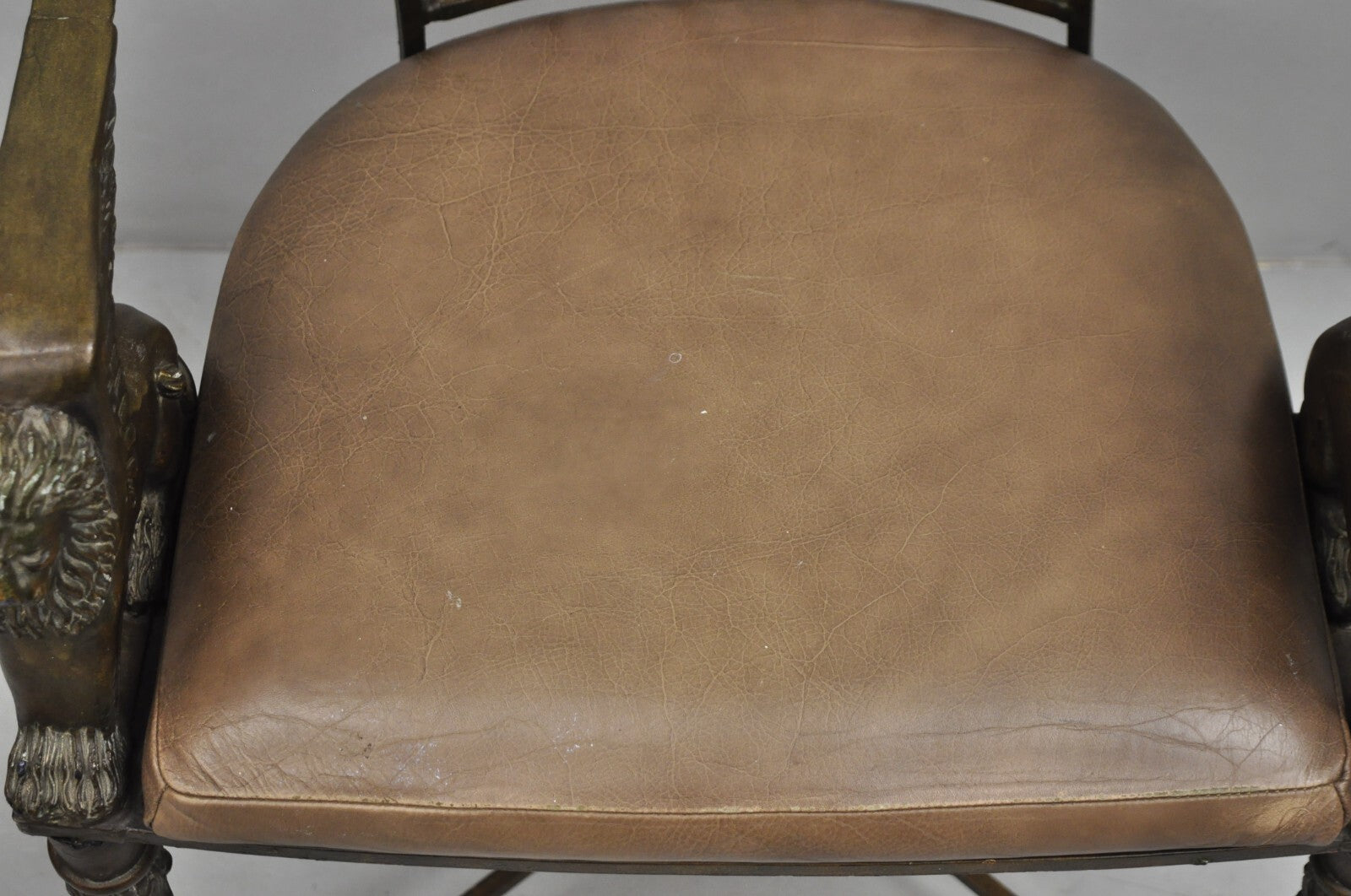 Vintage Egyptian Revival Lion Sphinx Wrought Iron Regency Style Arm Chair