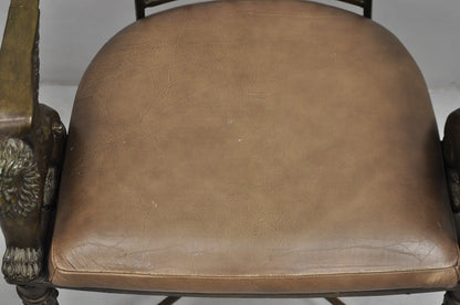 Vintage Egyptian Revival Lion Sphinx Wrought Iron Regency Style Arm Chair