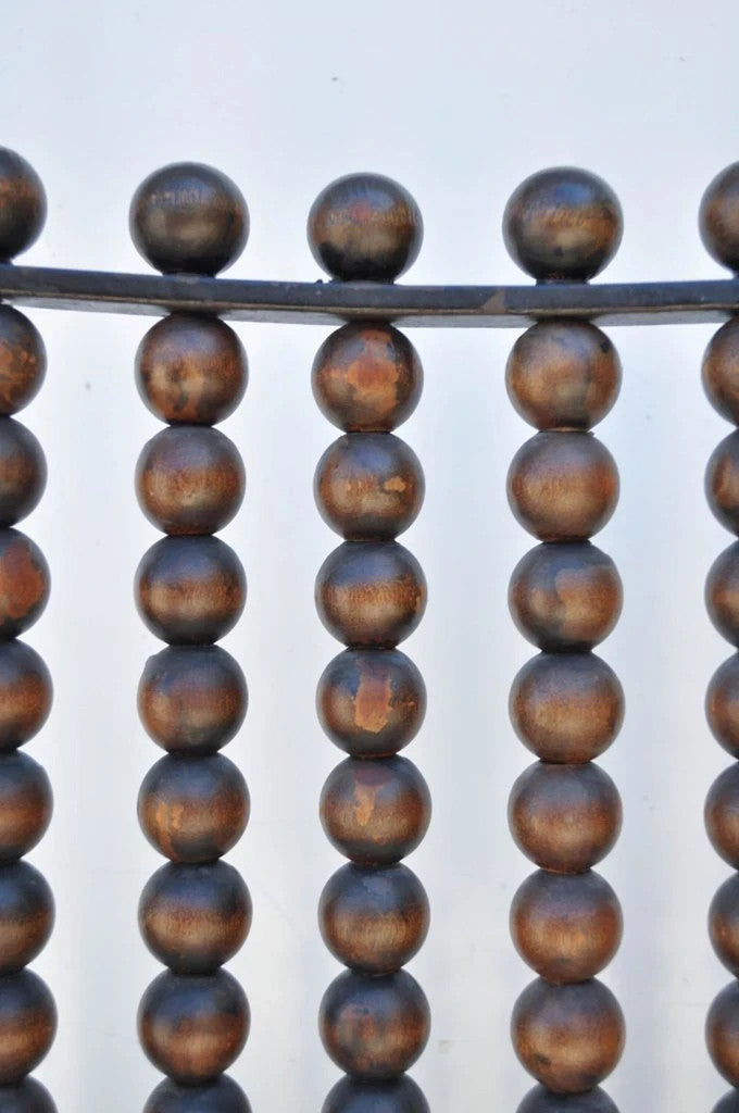 Hollywood Regency Wood Ball Abacus Wrought Iron Curule Dining Chairs - Set of 4