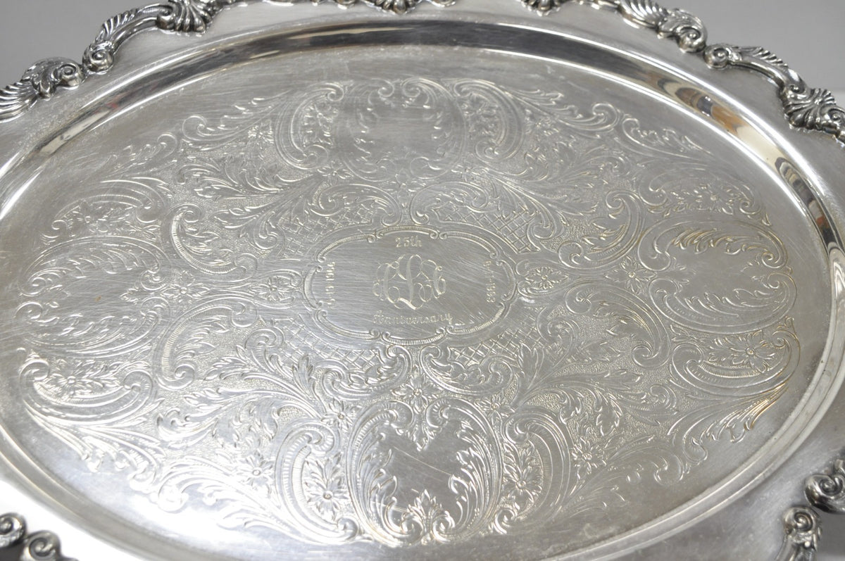 Vintage Sheffield Victorian Silver Plated Oval Platter Tray 25th Anniversary