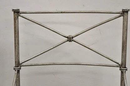 Pier 1 Medici Pewter Wrought Iron Neoclassical Style Dining Side Chairs - a Pair