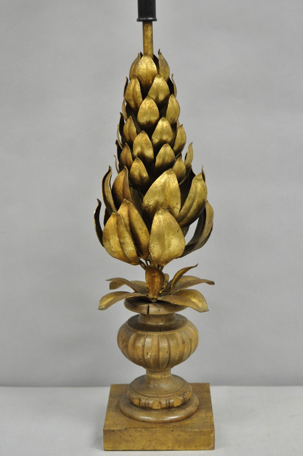 Vintage Italian Hollywood Regency Gold Gilt Leafy Iron Artichoke Table Lamp