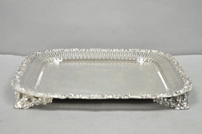 Vintage International Silver Victorian Repousse Pierced Gallery Square Bar Tray