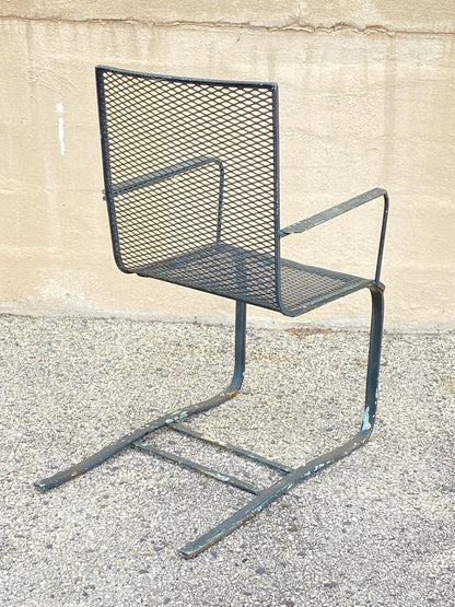 Vintage Mid Century Modern Wrought Iron Metal Mesh Spring Cantilever Patio Chair