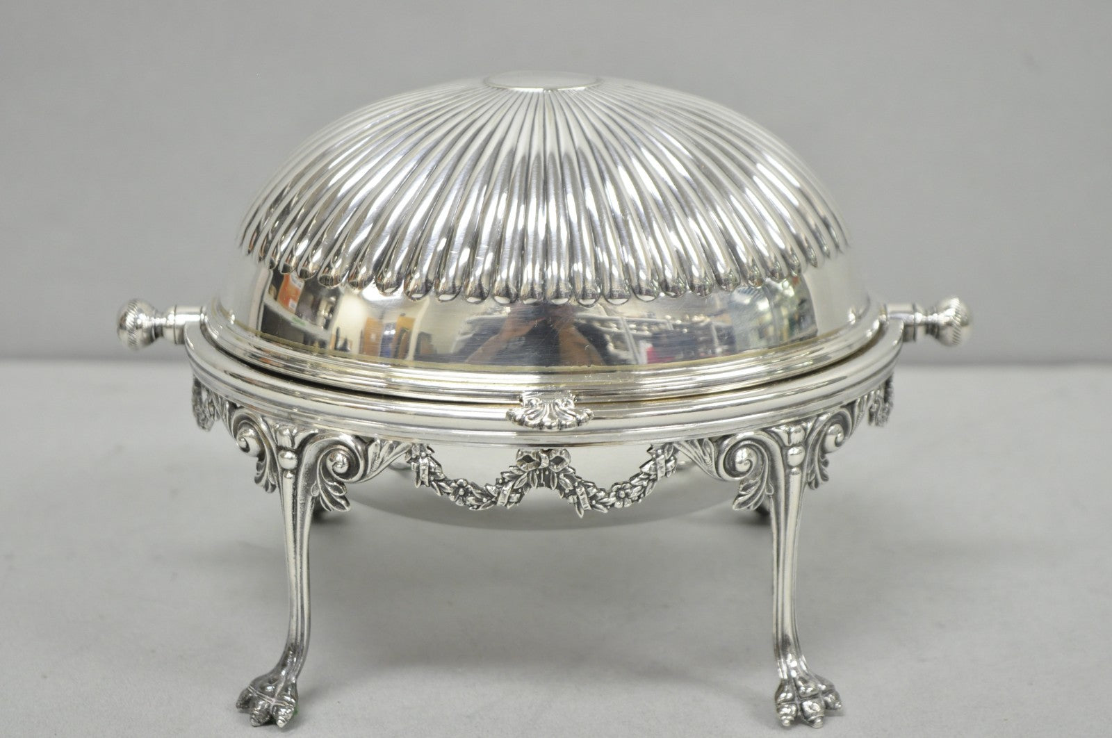 Antique English Edwardian Silver Plated Revolving Oval Serving Butter Dish