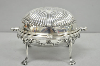 Antique English Edwardian Silver Plated Revolving Oval Serving Butter Dish