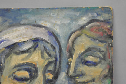 Vintage Samuel Heller "Family Portrait with Child" Oil on Board Painting, Signed