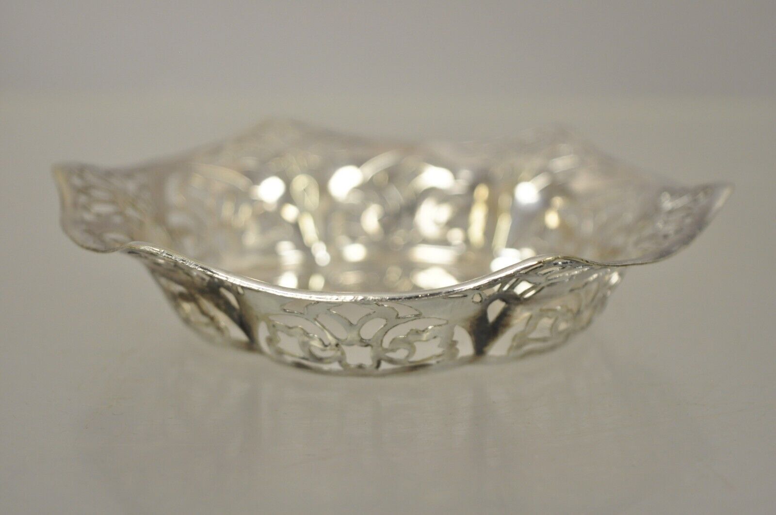 Vintage TBB England Silver Plate EPNS Small Floral Pierced Trinket Dish Bowl