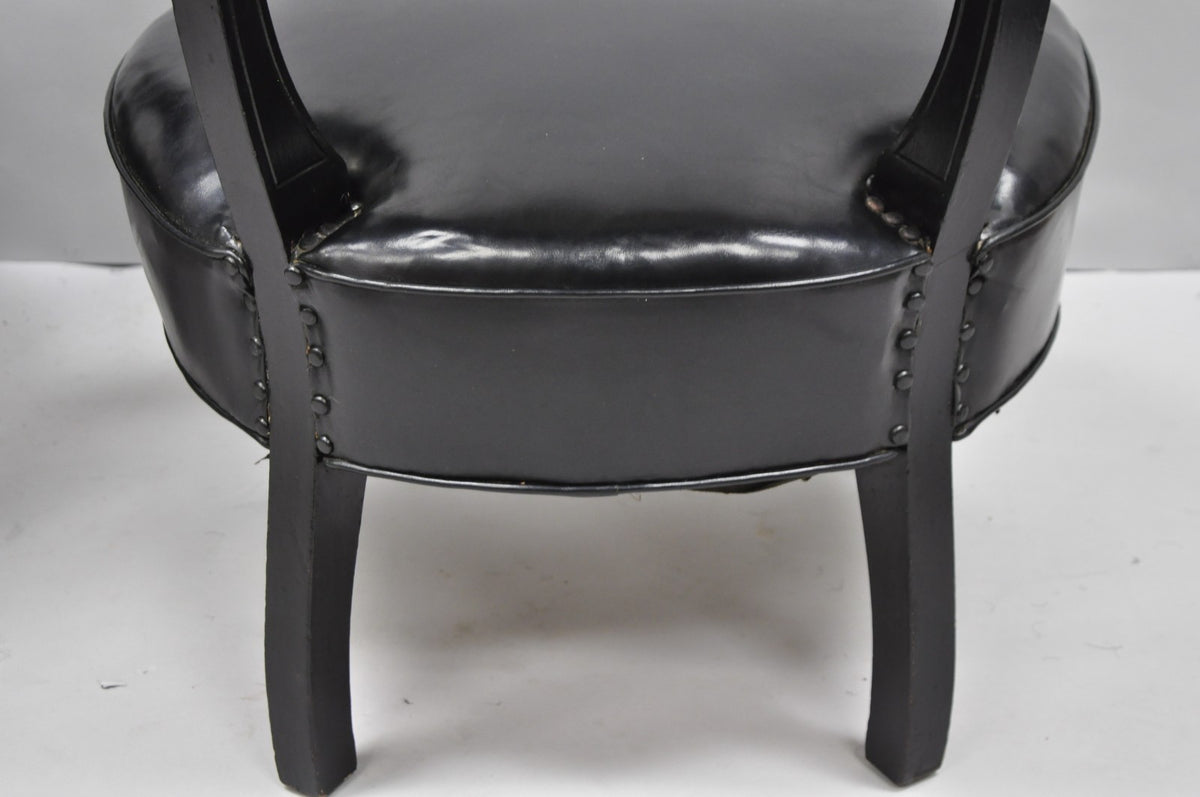 Vintage Mid Century Modern Low Black Barrel Back Lounge Club Chairs - a Pair