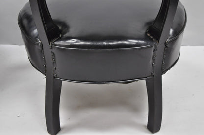 Vintage Mid Century Modern Low Black Barrel Back Lounge Club Chairs - a Pair